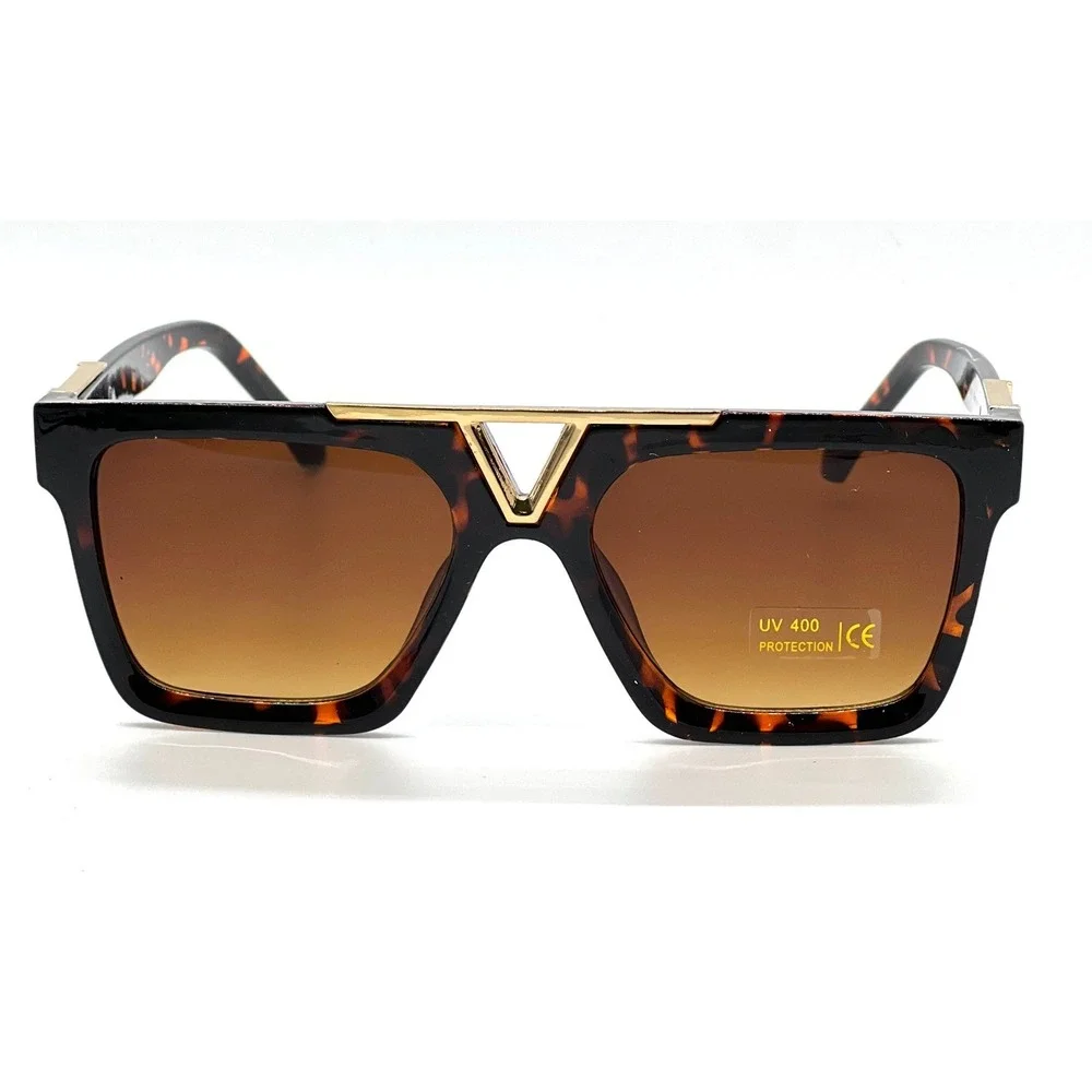 Square Frame Sunglasses Tortoise Gold Brown Lens Outdoor Classy Style Street New
